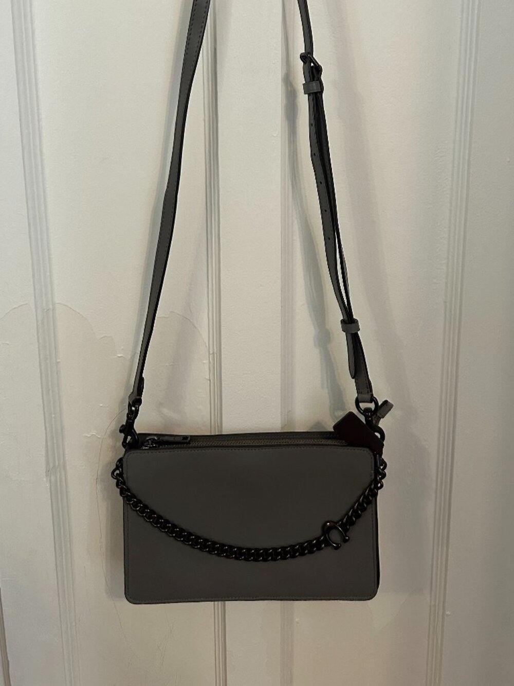 Coach Leather Crossbody Bag | Grey with Black Hardware | Good Condition
